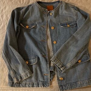 Anine Bing Janet Blue Denim Jacket with Gold Buttons